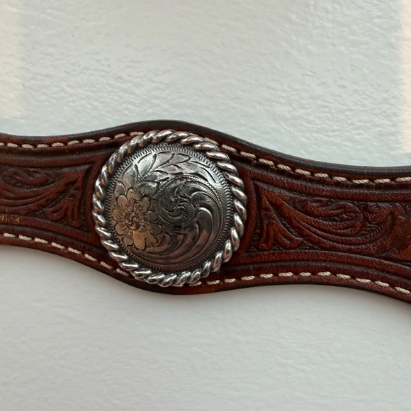 Brown Western Leather Belt with Silver Buckle - Picture 3 of 4